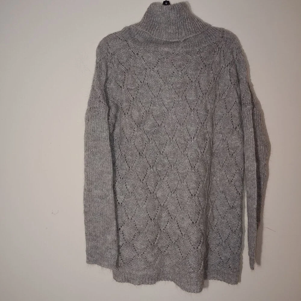 Anthropology Elsamanda Open Knit Mohair Blend Oversized Sweater Sz L Pearl Grey